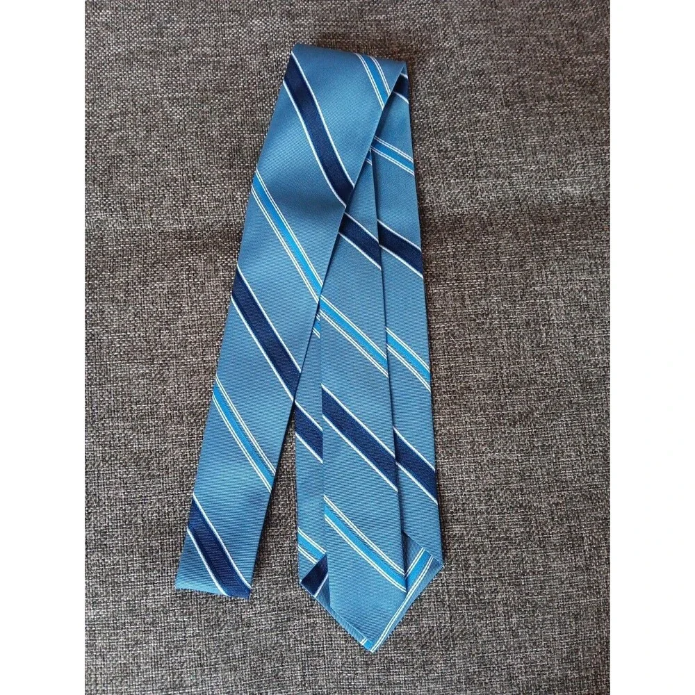 Tie 70s 80s 90s Y2K Mens Blue White Stripe 3.25 Wide 53 Long
